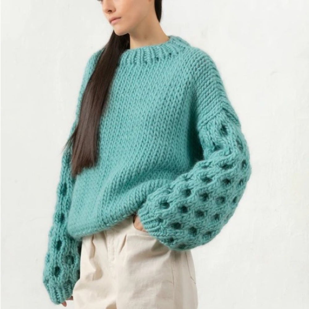 I Love Mr Mittens Chunky Honey Crew Neck Sweater Teal